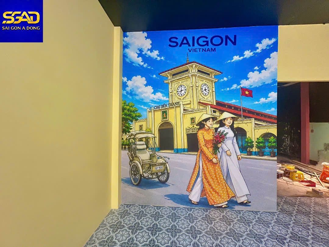 Tranh dán tường quán cafe cô gái sài gòn 1 Tranh dán tường cô gái sài gòn