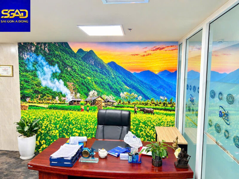 Mẫu tranh dán tường phong cảnh đồng quê 